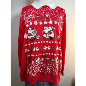Vintage 90s Village Fair Christmas Sweatshirt Santa Puff Paint Ugly Sweater L/XL